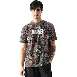 the souled store Official Marvel: Comic Nerd Men and Boys Short Sleeves Round Neck Grey All Over Printed Cotton T-Shirts-picture-26