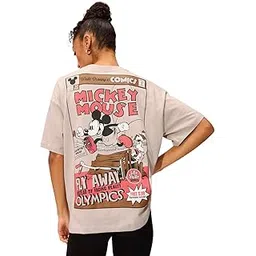 the souled store Official Mickey Mouse: Fly Away Women and Girls Short Sleeves Round Neck Graphic Printed Cotton Oversized T-Shirts-picture-29