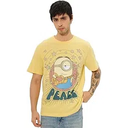 the souled store Official Minions: Peace Men and Boys Short Sleeves Round Neck Yellow Graphic Printed Regular Fit Cotton T-Shirts-picture-11