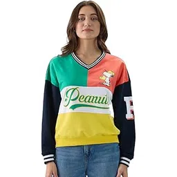 the souled store Official Peanuts: Baseball Women and Girls Long Sleeves V Neck Multicolor Graphic Printed Cotton Blend Oversized Sweatshirts-picture-24