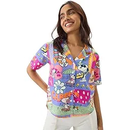 the souled store Official Peanuts: Carefree Women and Girls Short Sleeve Collared Neck Button Front Regular Fit Rayon Summer Shirts-picture-44