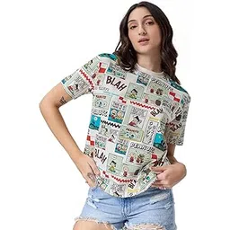 the souled store Official Peanuts: Old School Women and Girls Relaxed fit Graphic Half Sleeve Cotton White Color Women Relaxed Fit T-Shirts-picture-38