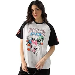 the souled store Official Powerpuff Girls: Fighter Club Women and Girls Short Sleeve Round Neck Multicolor Graphic Printed Cotton Oversized T-Shirts-picture-35