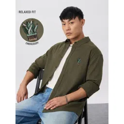 The Souled Store Olive Cotton Embroidered Shirt-picture-36