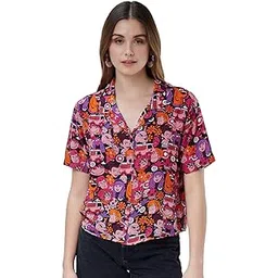 the souled store | Official Scooby Doo: The Gang Womens and Girls Shirts|Half Sleeve|Regular fit Graphic Printed|100% Cotton (Poplin) Black Color Women Hawaiian Shirts-picture-23