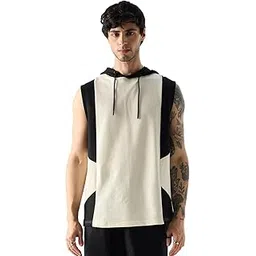 the souled store Original Solids: Black, White (Colourblock) Men Hooded Vests-picture-35