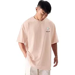 the souled store |Mens & Boys Official Round Neck|Peanuts Chillin Pink Color Printed|Half Sleeve Oversized|100% Cotton T-Shirts-picture-36