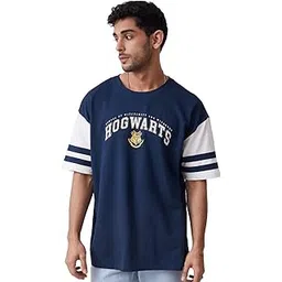 the souled store |Official Harry Potter: Nice Navy Mens and Boys T-Shirts|Half Sleeve|Loose fit Graphic Printed| 80% Cotton 20% Polyester Navy Blue and White Color Men Oversized T-Shirts-picture-34