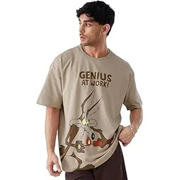 the souled store |Official Looney Tunes: Magic Mushroom Mens and Boys Oversized T-Shirts|Half Sleeve|Loose fit Graphic Printed| 80% Cotton 20% Polyester Brown Color Men Oversized T-Shirts-picture-14