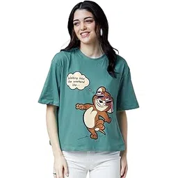 the souled store |Official Tom and Jerry: Weekend Women and Girls T-Shirts|Half|Loose Fit Graphic Printed|Round Neck 100% Cotton Sage Green Women Oversized T-Shirts Oversized T Shirts for Women-picture-46