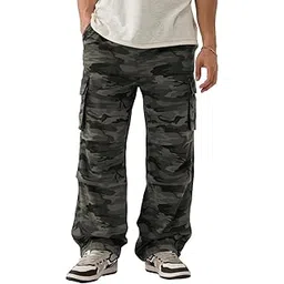 the souled store Parachute Pants: Green Camo Men and Boys Buttoned Baggy Fit Cotton Parachute Pants-picture-24