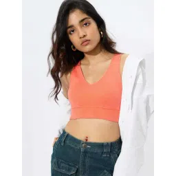 The Souled Store Peach 95% Cotton 5% Elastane Solid Top-picture-12
