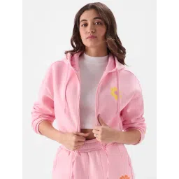 The Souled Store Pink Cotton Crop Hoodie-picture-25