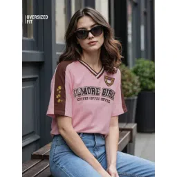 The Souled Store Pink Cotton Graphic Print Oversized T-Shirt-picture-23