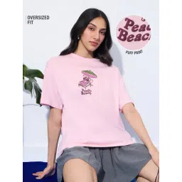 The Souled Store Pink Cotton Loose Fit Printed T-Shirt-picture-30