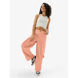 The Souled Store Pink Cotton Relaxed Fit Cargo Pants image 4