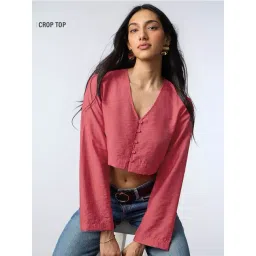 The Souled Store Pink Crop-Top Vivid Fuchsia Women Cropped Tops-picture-33