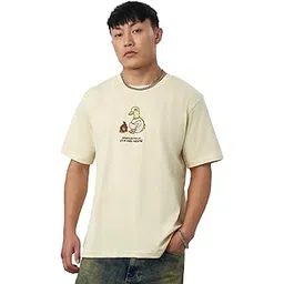 the souled store Printed T-Shirt: Stayed Home Men and Boys Short Sleeves Round Neck Off White Embroidered Everydaywear Regular Fit Casual T-Shirt-picture-34