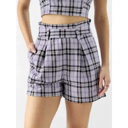 The Souled Store Purple Cotton Chequered Shorts-picture-26