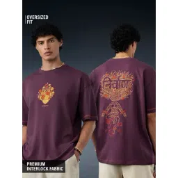 The Souled Store Purple Loose Fit Embroidery T-Shirt-picture-27