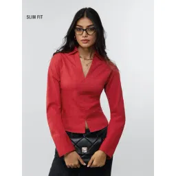 The Souled Store Red Cherry Red Fitted Shirt Women Fitted Shirts-picture-47
