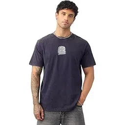 the souled store Relaxed T-Shirt: When I Cared Men and Boys Short Sleeves Round Neck Blue Graphic Printed Relaxed Fit Casual T-Shirt-picture-12