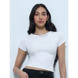 The Souled Store Ribbed Fitted Pure Cotton Crop Top-picture-31