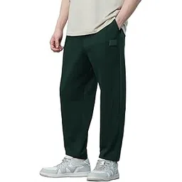 the souled store Solids: Dark Green Mens and Boys Drawstringed Baggy Fit Cotton Blend Oversized Joggers-picture-22