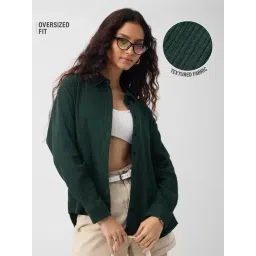 The Souled Store Solids Emerald Green Oversized Shirt-picture-27