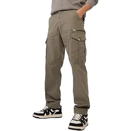 the souled store Solids: Hunter Green Men and Boys Buttoned Cotton Blend Baggy Fit Cargo Pants-picture-56