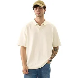 the souled store Solids: Off-White Men and Boys Short Sleeve Collared Neck Cotton Blend Oversized Polos-picture-22