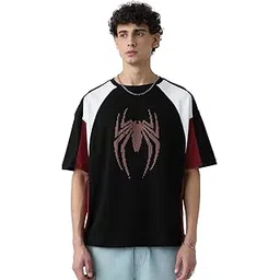 the souled store Spider-Man: Peter Parker Men and Boys Short Sleeves Round Neck Black Graphic Printed Cotton Oversized T-Shirts-picture-36