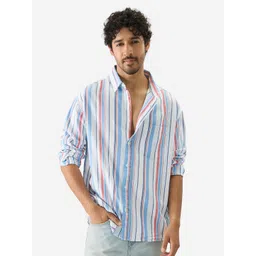 The Souled Store Spread Collar Long Sleeves Relaxed Striped Regular Fit Cotton Shirt-picture-31