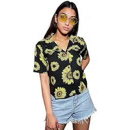 the souled store Sunflower Pattern Women's And Girls Graphic Printed Cotton Hawaiian Fitted Shirts-picture-30