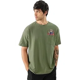 The Souled Store Ted The Stoner: All Fine Men and Boys Short Sleeves Round Neck Green Graphic Printed Cotton Oversized T-Shirts-picture-50