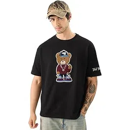 the souled store Ted The Stoner: Baby Terry Men and Boys Short Sleeves Round Neck Black Towelling Patch Cotton Oversized T-Shirts-picture-40