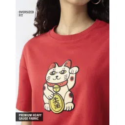The Souled Store TSS Originals Lucky Cat Women Oversized T-Shirt-picture-31