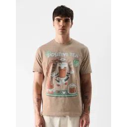 The Souled Store TSS Originals: Positivi-Tea Light Brown Regular Fit Printed Crew T-Shirt-picture-36