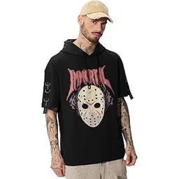 the souled store Warner 100: Immortal Men and Boys Short Sleeves Hooded Neck Black Graphic Printed Cotton Oversized Hooded T-Shirts-picture-18