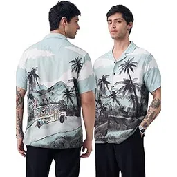 the souled store Wheels On The Bus Men and Boys Short Sleeve Cuban Collar Light Green Tropical Printed Oversized Fit Drop Shoulder Travel Ready Easy to Style Casual Cotton Holiday Shirt-picture-10