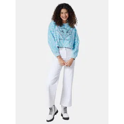 The Souled Store Women Blue Printed Oversized Sweatshirt image 5