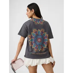 The Souled Store Women Floral Printed Round Neck Cotton Oversized T-shirt-picture-27