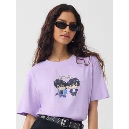 The Souled Store Women Graphic Printed Round Neck Pure Cotton Relaxed Fit T-shirt-picture-16