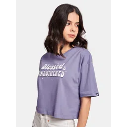 The Souled Store Women Lavender & White Printed Oversized Cotton T-shirt-picture-35
