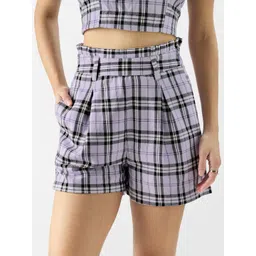 The Souled Store Women Lavender Checked Regular Shorts-picture-34
