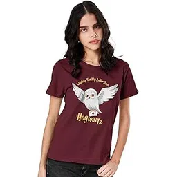the souled store Women Official Harry Potter: Hedwig Special Burgundy Printed T-Shirt for Women Round Neck Half Sleeve Printed Breathable Cotton Stylish Dry Fit Tshirts Casual Branded-picture-39