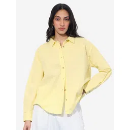 the souled store Women Oversized Fit Solid Spread Collar Casual Shirt-picture-12