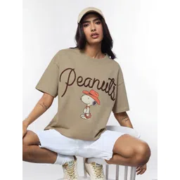 The Souled Store Women Peanuts Graphic Printed Round Neck Pure Cotton Oversized T-shirt-picture-16