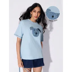 The Souled Store Women Printed Drop-Shoulder Sleeves Applique T-shirt-picture-21