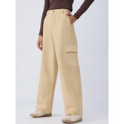 The Souled Store Women Straight Fit High-Rise Cotton Linen Cargos Trousers-picture-38